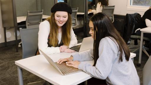 students working on a laptop